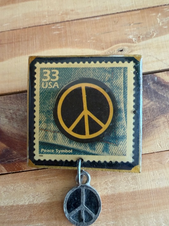 handmade peace pin Jewelry - Peace Symbol Enamel Brooch with Dangle - Yellow and Black